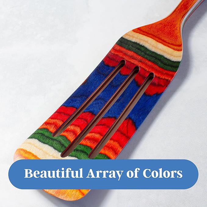 Baltique Marrakesh Collection 13" Wooden Spurtle Spatula – Colorful Birch Wood Cooking Utensil, Nonstick Safe, Versatile Stirring & Serving Tool