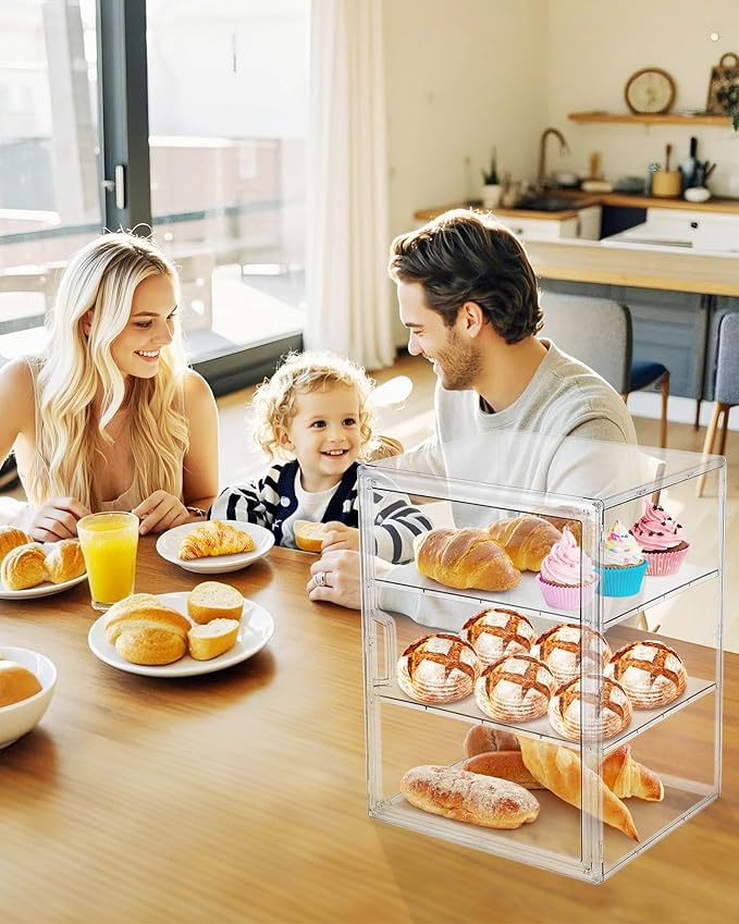 Pastry Display Case,Bread Box for Kitchen Countertop,4-Layer Adjustable BreadBox, Large Capacity Bread Box for Home-baked Breads,Muffins,Bagel Storage Container, Bread Holder
