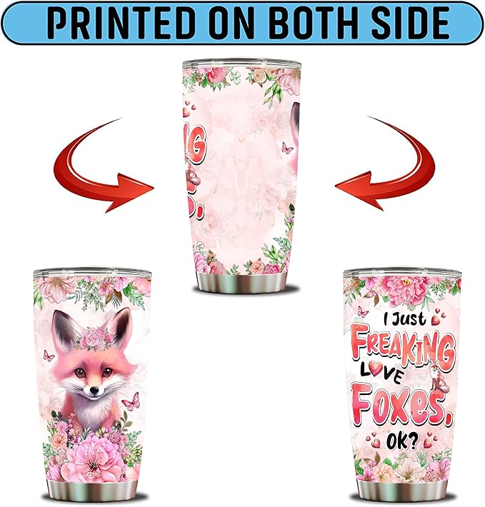Tumbler Fox Themed Gifts For Women, Girls Who Freaking Love Foxes Cute Funny Gift Mug Cups Birthday Christmas Valentine Mugs Coffee Stainless Steel Cup With Lid