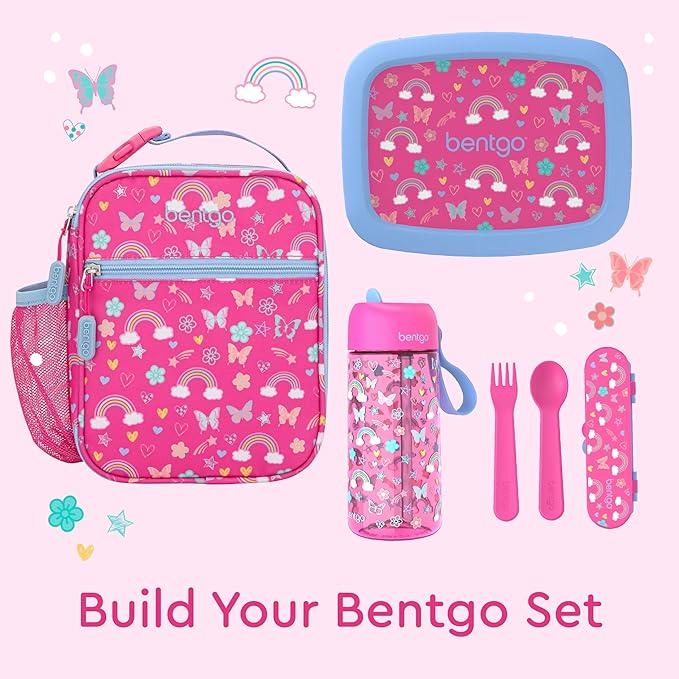 Bentgo Kids Insulated Lunch Tote - Water-Resistant, Reusable, Lightweight & Durable Lunch Bag with Water Bottle Holder & Mesh Pocket, Fits Lunch Box & Water Bottle - Ideal for Ages 3+ (Rainbow)