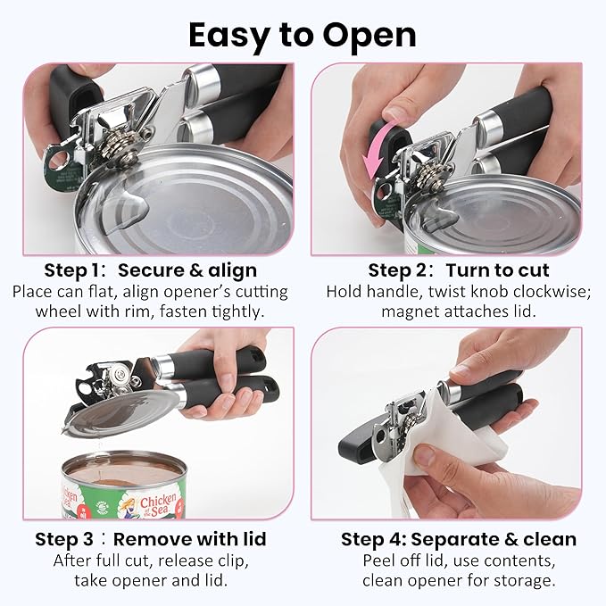 3 PCs Canning Tool Duo — 1 Pack Magnetic Can Opener Bundle with 2 Packs Can Strainers Fit for 3.0''|3.5''|4.0-inches Can | Quick Strain Can Strainers | Easy to Use | Essential Kitchen Gadgets