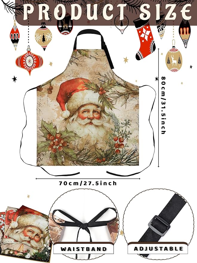 6 Pcs Christmas Aprons for Women Xmas Tree Aprons with Pockets Vintage Adjustable Baking Supplies for Adults