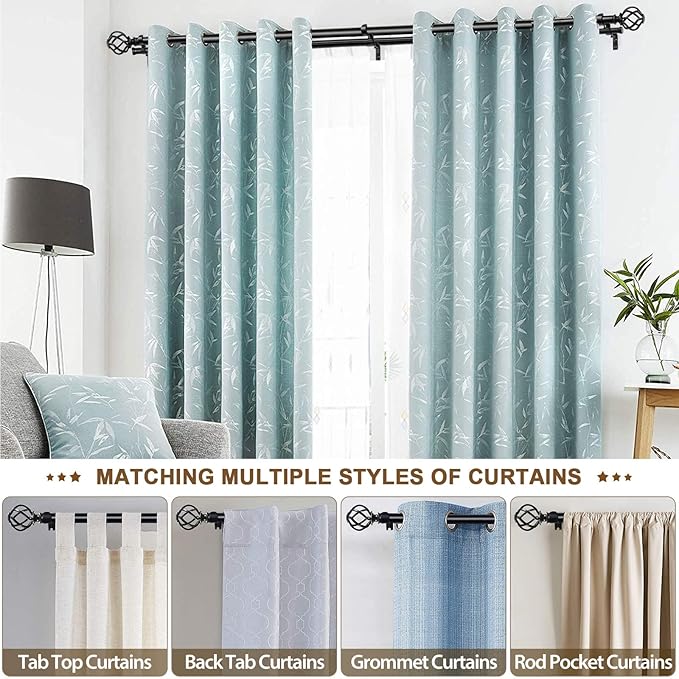KAMANINA 1 Inch Double Curtain Rods 36 to 72 Inches (3-6 Feet) Window Telescoping Drapery Rod, Black Heavy Duty Curtain Rods for Windows, Twisted Cage Finials