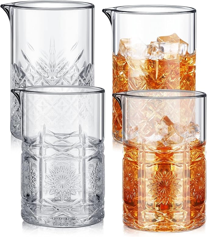 Inbagi 4 Pcs Cocktail Mixing Glass 23.67 oz Martini Cocktail Stirring Glass Thick Bottom Crystal Glasses Stable Mixing Cups for Drinks Bartender Home Bar Accessories Tools