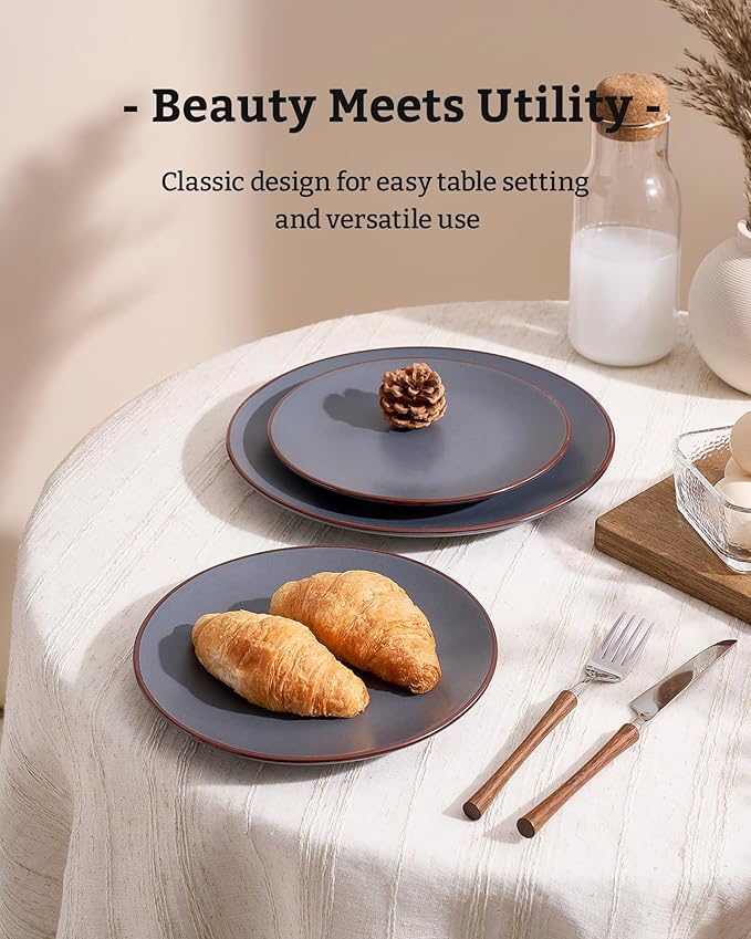 Famiware Venus Plates and Bowls Sets, 18 Pieces Stoneware Dinnerware Sets, Speckled Dishes Set for 6, Microwave and Dishwasher Safe, Matte Charcoal