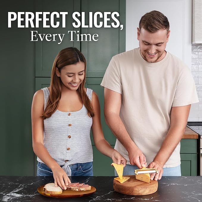 Zulay Kitchen Cheese Slicer With Adjustable Thickness – Heavy Duty Block Slicer with 2 Extra Wires – Ideal for Mozzarella, Cheddar, Gouda - Gold