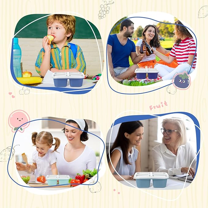Honeydak 5 Pack Snack Containers 4 Compartment Bento Snack Boxes Reusable Lunchable Containers with Lids Divided Meal Prep Lunch Food Storage Box for School Work Travel(Blue Ombre,Equal)