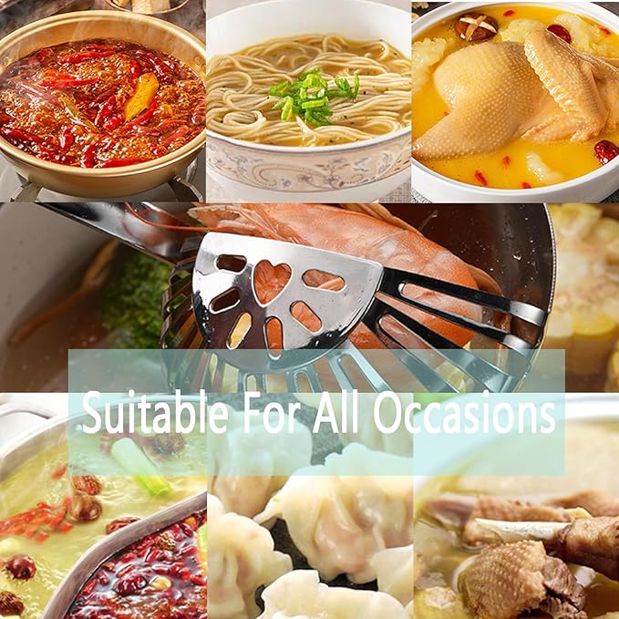 2 Pcs Hot Pot Dual Purpose Stainless Steel Soup Ladle, Gold Silver Soup Filter Oil Filter Spoon