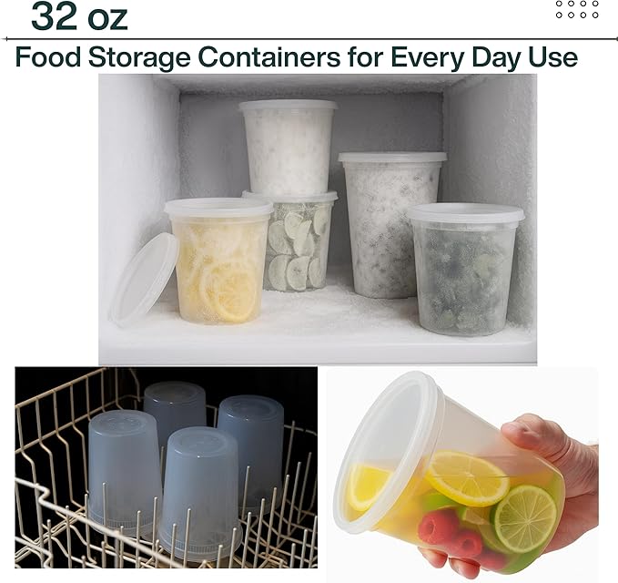 [32 oz Heavy-Duty PP Deli Containers with Lids – 20 Sets| Microwave & Freezer Safe | Durable, Leak-Resistant & Reusable | Ideal for Food Storage, Meal Prep, Restaurants & Catering