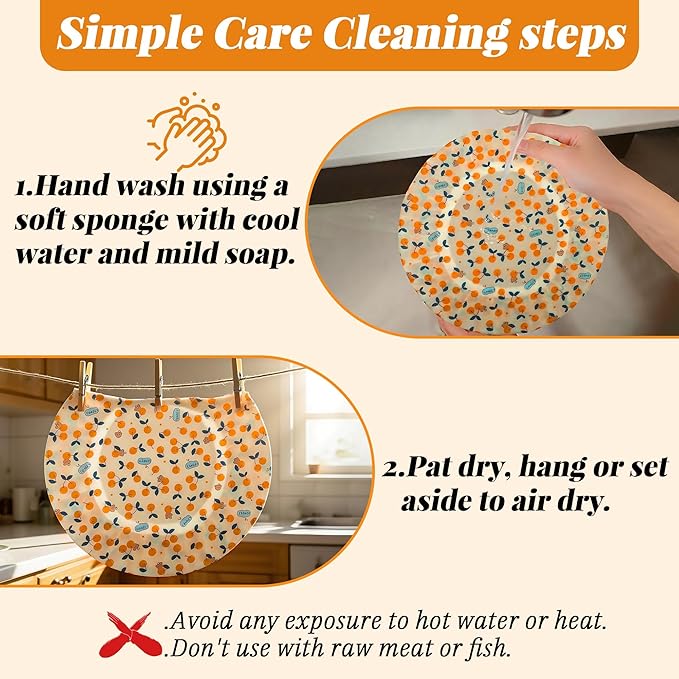 OHIYO Reusable Beeswax Bowl Covers (2 Large), Elastic Cotton Cloth Sourdough Bread Cover, 12 inch Reusable Bowl Caps for Bread Proofing Baskets and Large Mixing Containers
