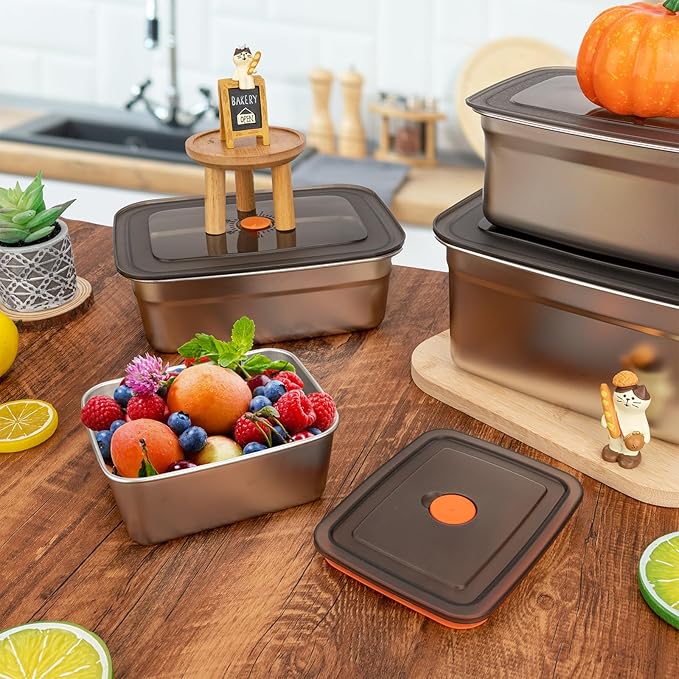 3 PCS Stainless Steel Food Storage Containers(67oz) with Lids Leak Proof & Airtight | Stainless steel freezer Containers,Airtight Bento Lunch Box,For Meal Prep,Fruit,Snack,Freezer