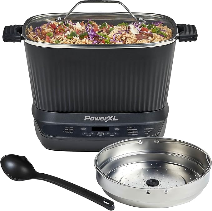 STIRMAX PLUS 7.5 Quart Digital Multi-Cooker with Automatic Paddle to Stir and Shred, 9 in 1 programmable presets to Sauté, Sear, and Brown Food Before Simmering – Accessories & Cookbook Included