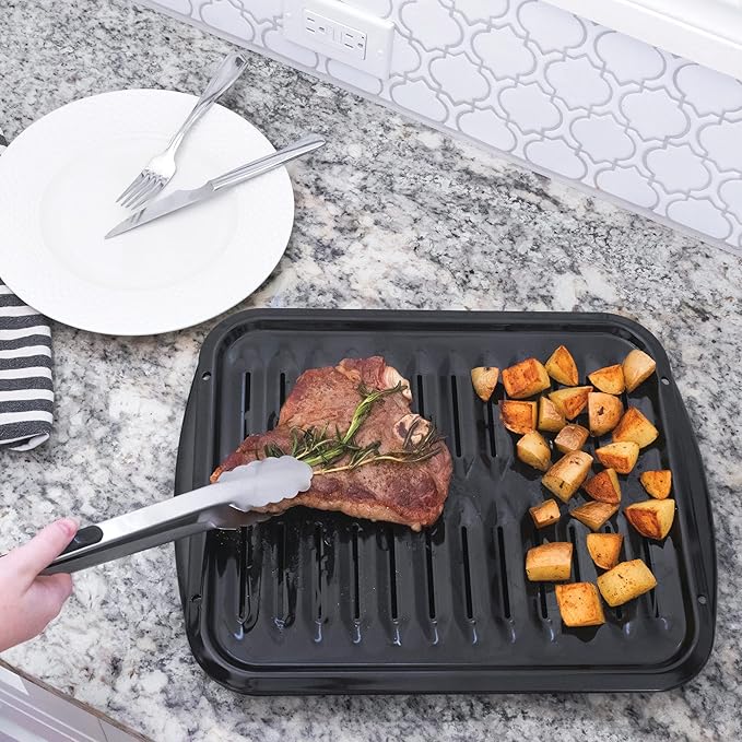 Certified Appliance Accessories SPL50016 Large 2-Piece Broiler Pan & Grill Set Porcelain-on-Steel 16-1/2"x12-3/4"x1-3/4" Broiler Pan for Oven, Black