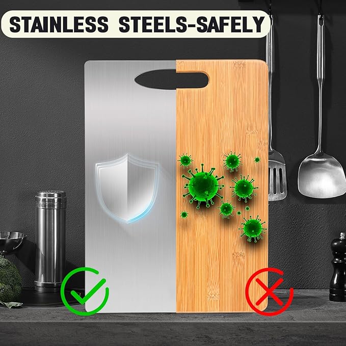 Stainless Steel Cutting Board for Kitchen, Large Cutting Board, Non Toxic, Double-Sided for Meat/Fruit/Vegetable, Dishwasher Safe & Handwasher Clean, Durability, 12" x 18"