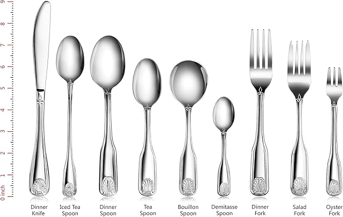 New Star Foodservice 58901 Shell Pattern, 18/0 Stainless Steel, 36 piece Flatware Set