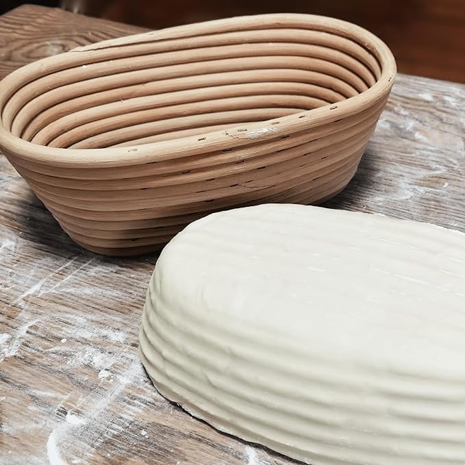Banneton Bread Proofing Basket set of 2, 9.8 Inch Oval Sourdough Proofing Baskets with Liner,Dough Proofing Bowls,Made of Natural rattan,for Sourdough Bread Baking Supplies
