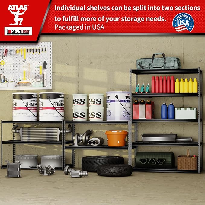 The Atlas 48" W x 24" D x 72" H Adjustable Garage Storage Shelves Load 4000 lbs, 5 Tier Heavy Duty Shelving Unit, Metal Utility Storage Rack for Warehouse Pantry Basement Kitchen, Dark Grey
