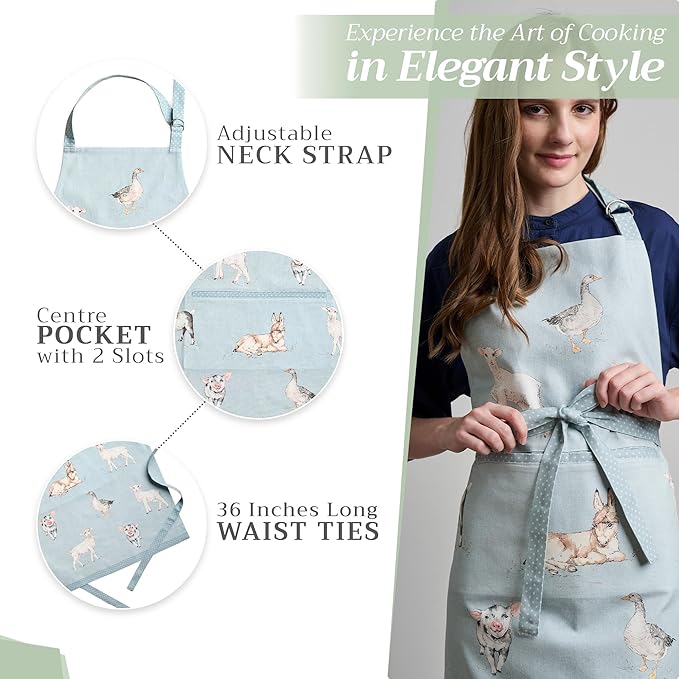 Maison d' Hermine 100% Cotton Apron for women with Pocket Kitchen Chef Apron for Men Cooking Gardening Server Waitress
