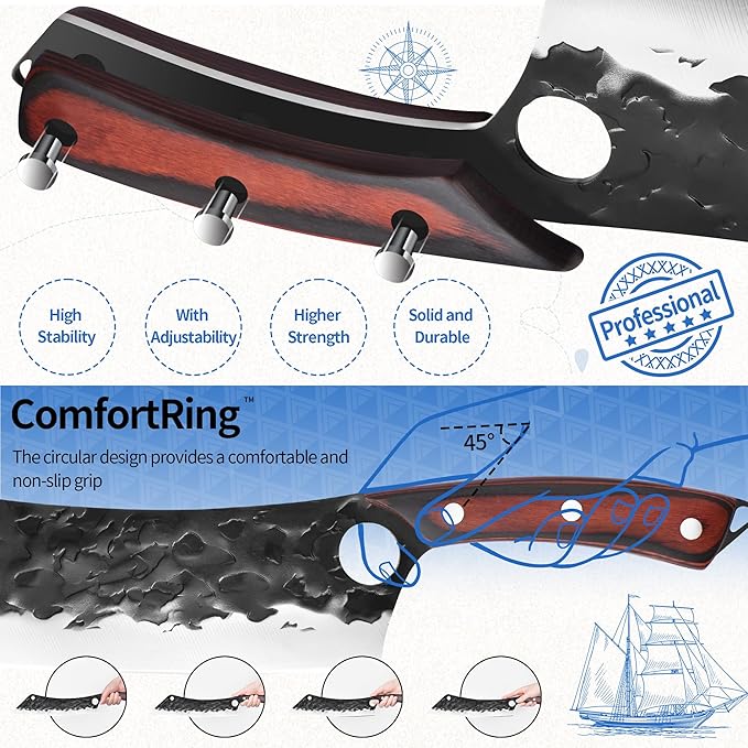 XYJ 12 Inch Long BBQ Knife Set Full Tang Brisket Turkey Meat Chopping Slicing Knife Razor Sharp Stainless Steel Blade Non-stick Effort Saving Finger Control Chef Knives With Whetstone