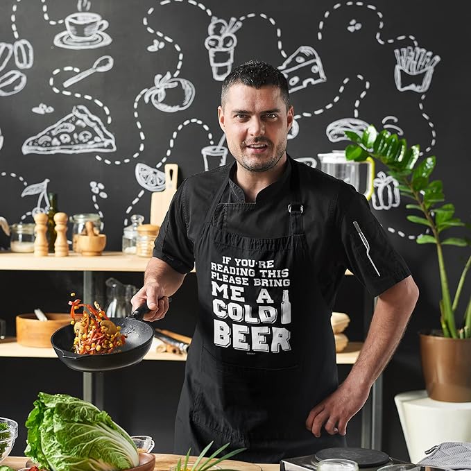 100% Cotton, Black Funny Aprons for Men, Dad, Husband - Birthday, Father’s Day Grilling Gifts for Papa, Husband.