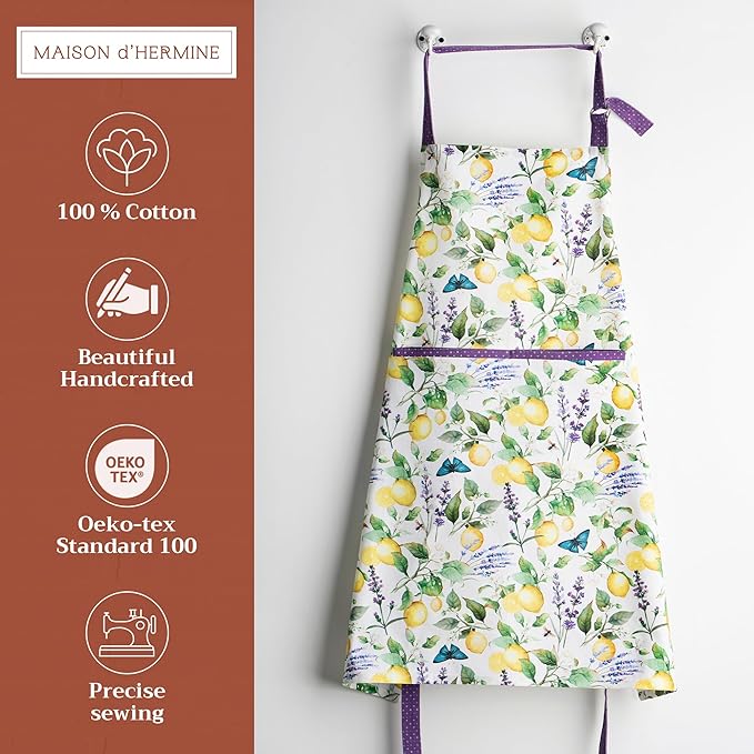 Maison d' Hermine 100% Cotton Apron for women with Pocket Kitchen Chef Apron for Men Cooking Gardening Server Waitress