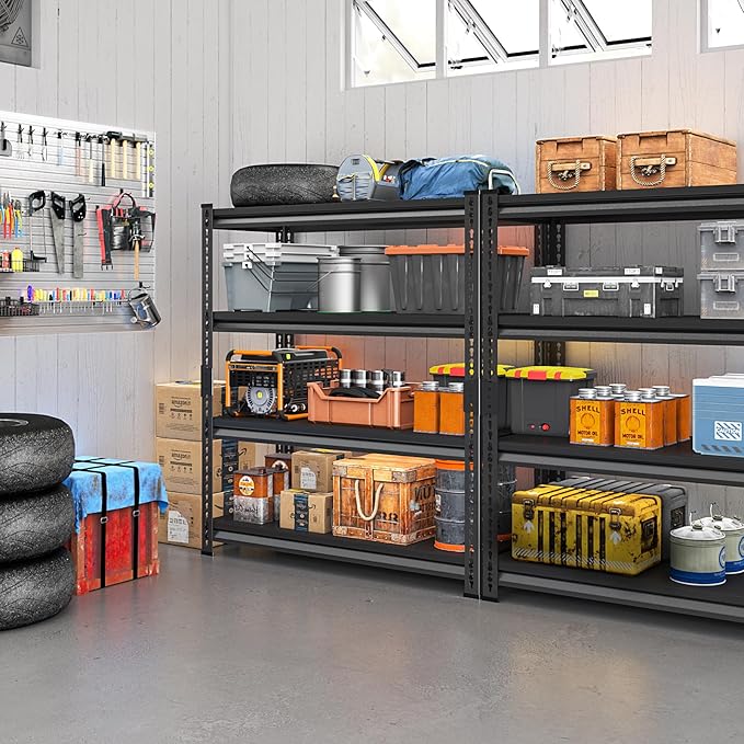 Utility Garage Shelves Heavy Duty - 48''W 2,000Lbs Steel Metal Industrial Storage Shelving Rack Units Adjustable 48" W x 16" D x 72" H 4 Tier Black