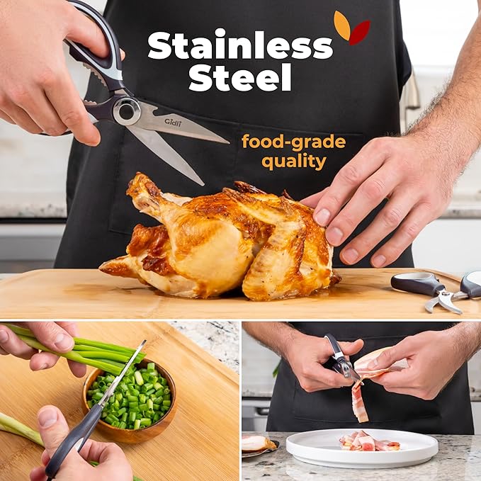 Gidli Chef Knife and Kitchen Shears Set – Ultra Sharp 8” Chef Knife with Knife Sharpener + Heavy Duty Kitchen Scissors & Seafood Scissors – Premium Stainless Steel Cooking Set – Gift Ready
