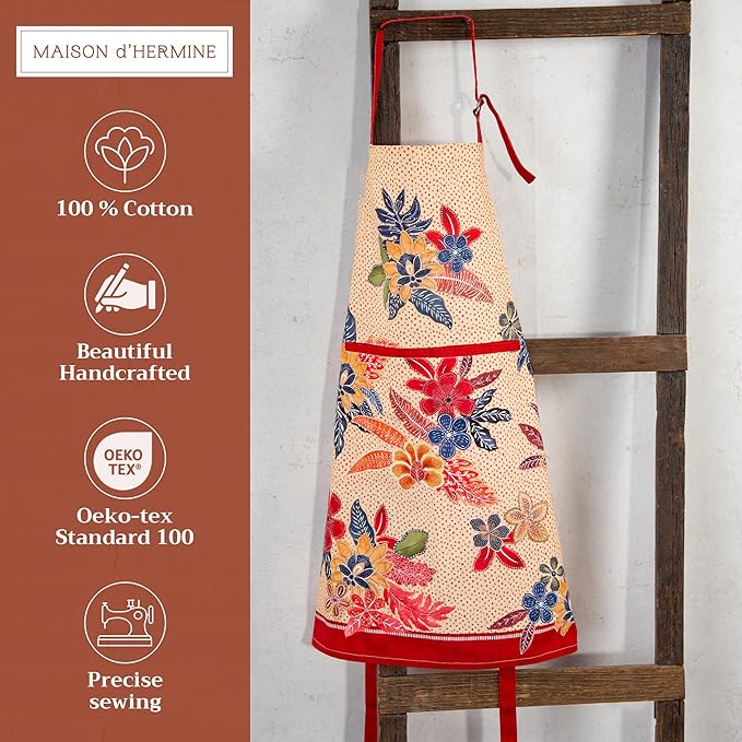 Maison d' Hermine 100% Cotton Apron for women with Pocket Kitchen Chef Apron for Men Cooking Gardening Server Waitress