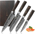 Wakoli EDIB Essentials 4-Piece Damascus Knife Set – Professional Kitchen Knives with VG10 Core, 67-Layer Damascus Steel Blades – Santoku, Chef, Small Santoku & Office Knife with Pakkawood Handles