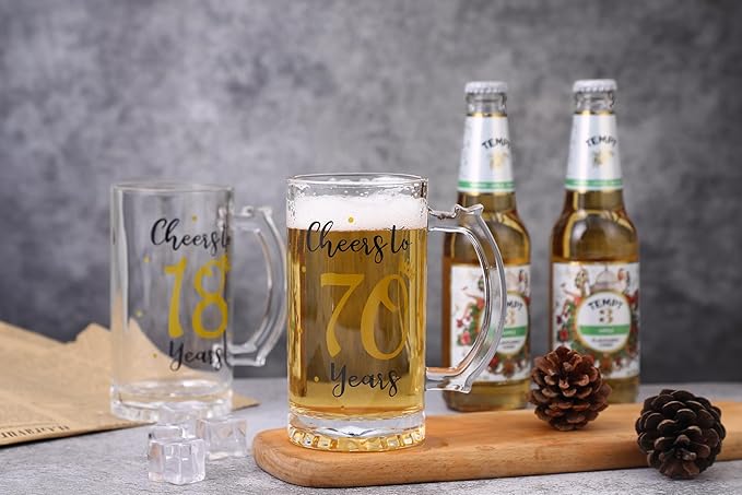 70th Birthday Gift，Men and Women Cheering 70th Birthday Beer Mugs，Cheers to the 70th Anniversary Beer Glass，70th Birthday Party Wedding Anniversary Decorative Gift, 18 Ounce (Cheers to 70 Years)