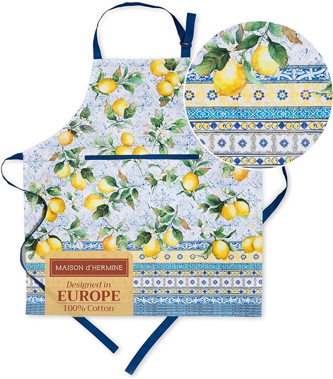 Maison d' Hermine 100% Cotton Apron for women with Pocket Kitchen Chef Apron for Men Cooking Gardening Server Waitress