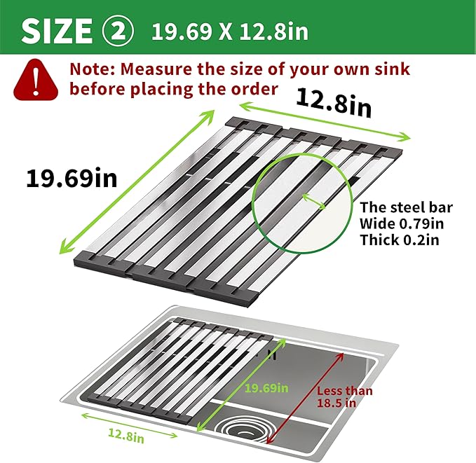 Kitchen Sink Drying Rrack， Stainless Steel Bowl Holder ，Foldable and Non-Slip Suitable for Kitchen Countertops Multipurpose Sink Drying Rack (19.69×12.8IN)