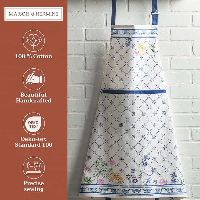 Maison d' Hermine 100% Cotton Apron for women with Pocket Kitchen Chef Apron for Men Cooking Gardening Server Waitress