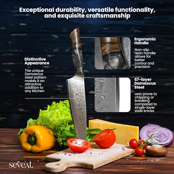 Damascus Kitchen Knife Set, 67-Layer Damascus Steel, 3-Piece Professional Set: 13” Chef, 12.3” Santoku & 9.8” Utility Knife, Ergonomic Wood & Resin Handle, Ideal for Gifting (Black, 3 pieces)