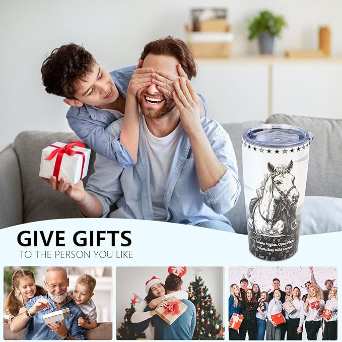 20oz Western Cowboy Horse Tumbler | Stainless Steel Double Vacuum Insulated | Leakproof Travel Mug for Keeps Drinks(20H Cold/5H Hot) | Cup Holder Friendly