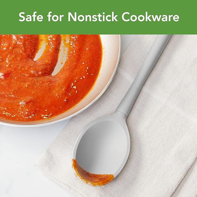 Tovolo Flex-Core Non-Stick All Silicone Deep Spoon Kitchen Utensil for Mixing and Serving – Heat-Resistant, Dishwasher Safe & BPA Free - Oyster Gray