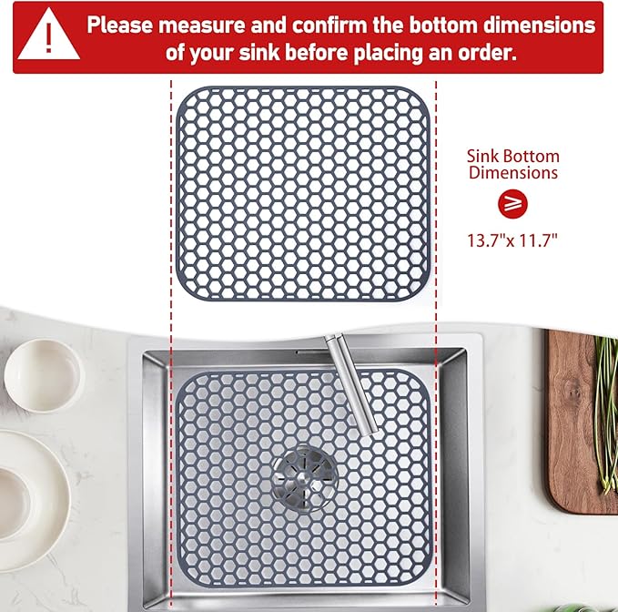 2 Pack 13.7"x 11.7" Silicone Kitchen Sink Protector Mat - Kitchen Sink Grid Accessory, Non-Slip Heat Resistant Sink Grid Dry Mat for Bottom of Porcelain Stainless Steel, Dishwasher Safe