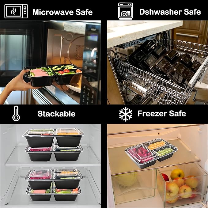 LOKATSE HOME 96 PCS Multiple-grids Combination Meal Prep Food Storage Containers with Lids Reusable Lunch Bento Boxes, BPA Free, Stackable, Microwave/Dishwasher/Freezer Safe