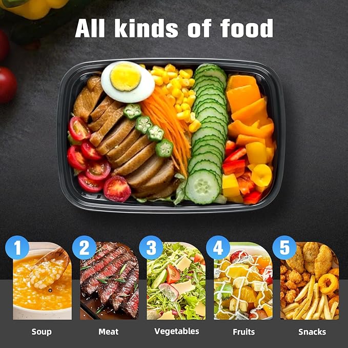 28oz meal prep containers with lids 50 Pack (100-Piece),plastic food storage containers,Reusable and SturdLeakproof Food Safe Design,Takeout Boxes,Stackable,BPA-Free, Microwave Safe