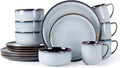 LERATIO Ceramic Dinnerware Sets for 4,16-PieceReactive Glaze Plates and Bowls Set with Mugs,Highly Chip and Crack Resistant | Dishwasher,Microwave & Oven Safe Dishes set-Gray White
