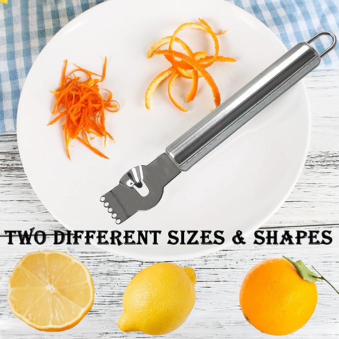 3-Pack Stainless Steel Citrus Zester Tool - Orange & Lemon Zester, Grater, Peeler, Twist Tool, Cocktail Garnish for Kitchen & Bar, Dishwasher Safe