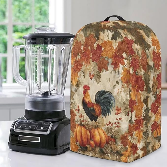 Autumn Rooster Pumpkin Blender Dust Cover Food Processor Cover Coffee Machine Appliance Covers for Kitchen Counter Blender Covers for Kitchen Machine