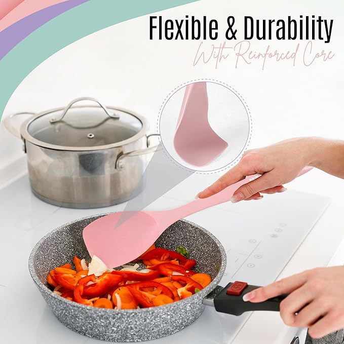 NEXTOP Silicone Spatula Set of 4 - Multipurpose Seamless Silicone Spoon Spatula for Mixing and Cooking -Heat Resistant Flexible Kitchen Utensils for Blending, Stirring, and Baking - Peach