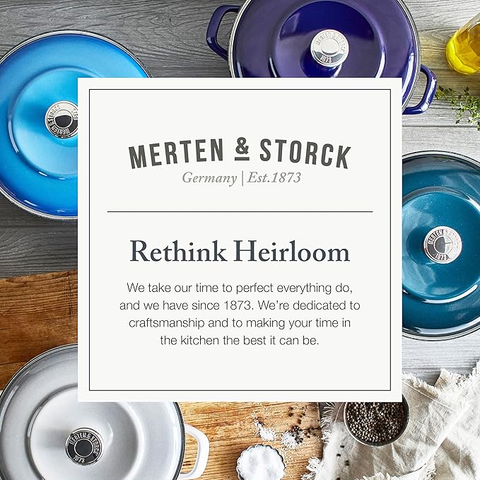 Merten & Storck 5.3QT Round Dutch Oven Casserole Pot with Lid, European Crafted Enameled Iron Stockpot, Induction & All Cooktops, Braising, Stews, Roasting, Slow Cooking, Sourdough, Cobalt Blue