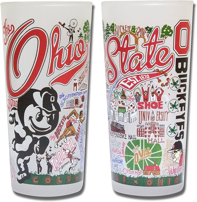 Catstudio Drinking Glass, Ohio State University Glass Cup for Kitchen, 15oz Dishwasher Safe Tumbler for OSU Alumni