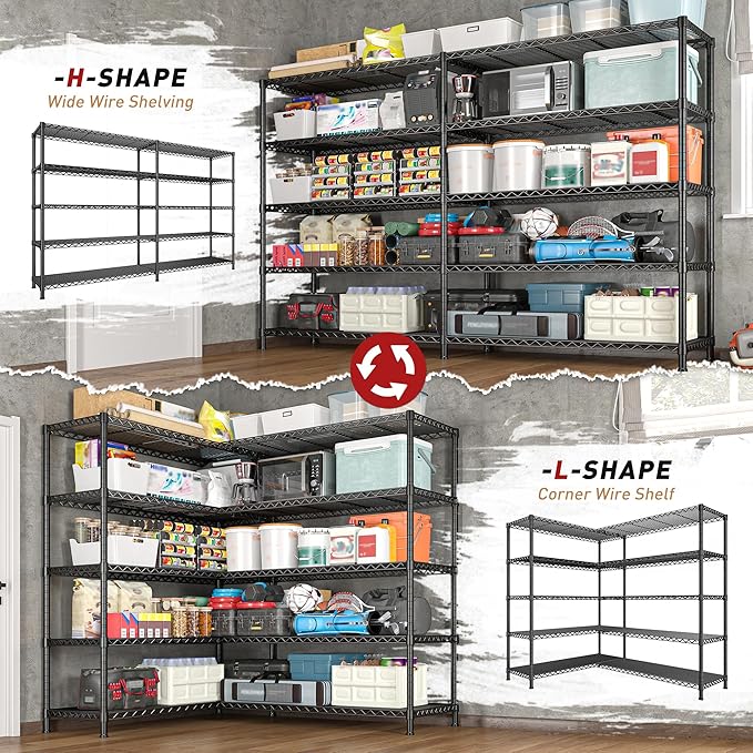 REIBII 73''W Storage Shelves Load 1650 LBS Metal Shelving 5-Tier Wire Shelving Unit, Adjustable Heavy Duty Metal Shelves Wire Shelf for Pantry Kitchen Industrial Garage, 17.7" D x 73" W x 71" H