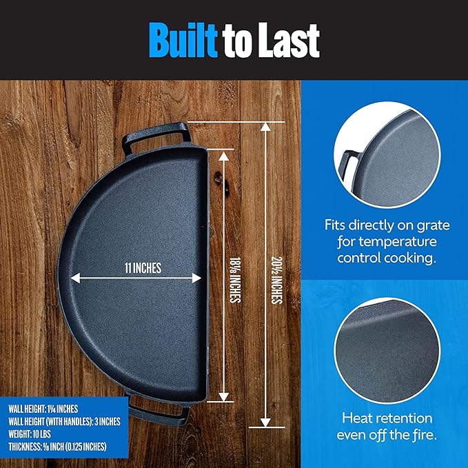 SnS Grills Slow ‘N Sear Cast Iron Drip 'N Griddle Pan 22", 3-in-1 Versatile Grill Accessory for Searing, Griddle and Drippings - Fits Weber & Similar 22” Kettle Grills