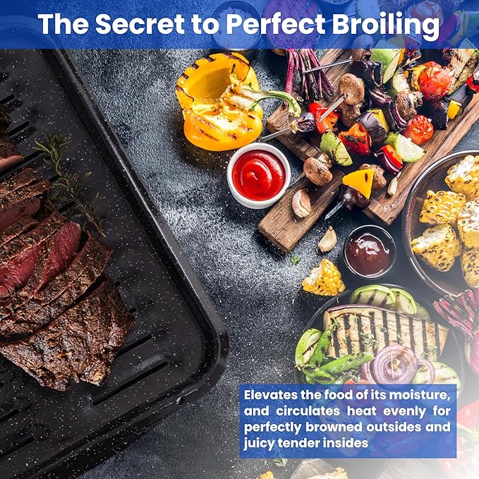 Broiler Pan for Oven Nonstick Porcelain Enamel Coated - W 12. 62" X L 16.75" GE WB48X10056 Replacement for Oven With Rack Withstands High Temperatures - Circulates Heat Evenly and Drains Fat