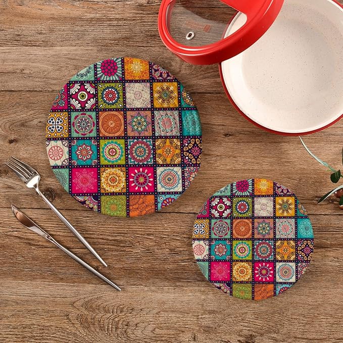 Kitchen Trivets Pot Holders Set of 2, Mexican Tiles Mandala Trivets for Hot Pots Dishes Woven Trivet Coaster Pad Mat for Counter