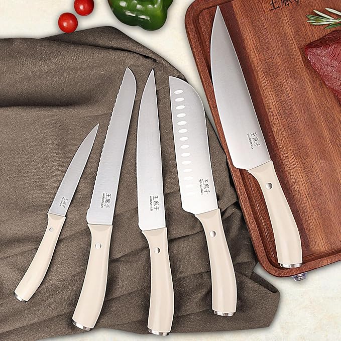 Professional Kitchen Knife Set, Chef Knife Block Set German Stainless Steel Razor-sharp Blade, Ergonomic Comfortable Handle,Hundreds of Years of Masterful Craftsmanship(Ivory,15PCS)